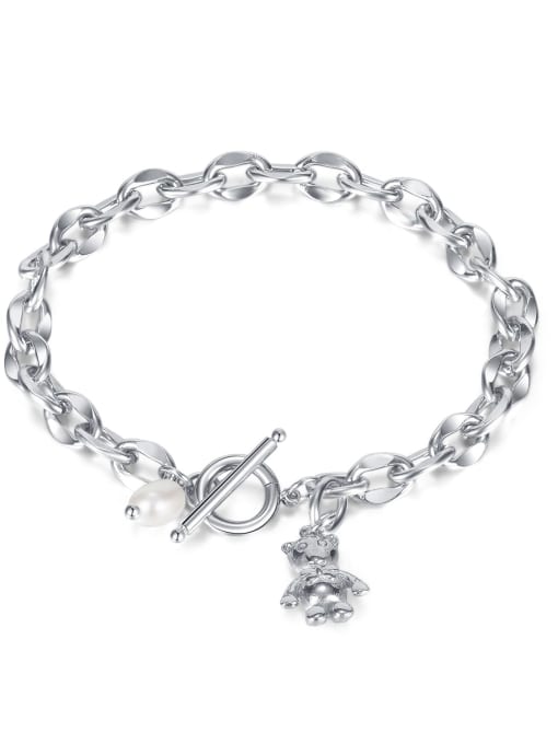 [1287] steel bracelet steel color Stainless steel Bear Hip Hop Link Bracelet